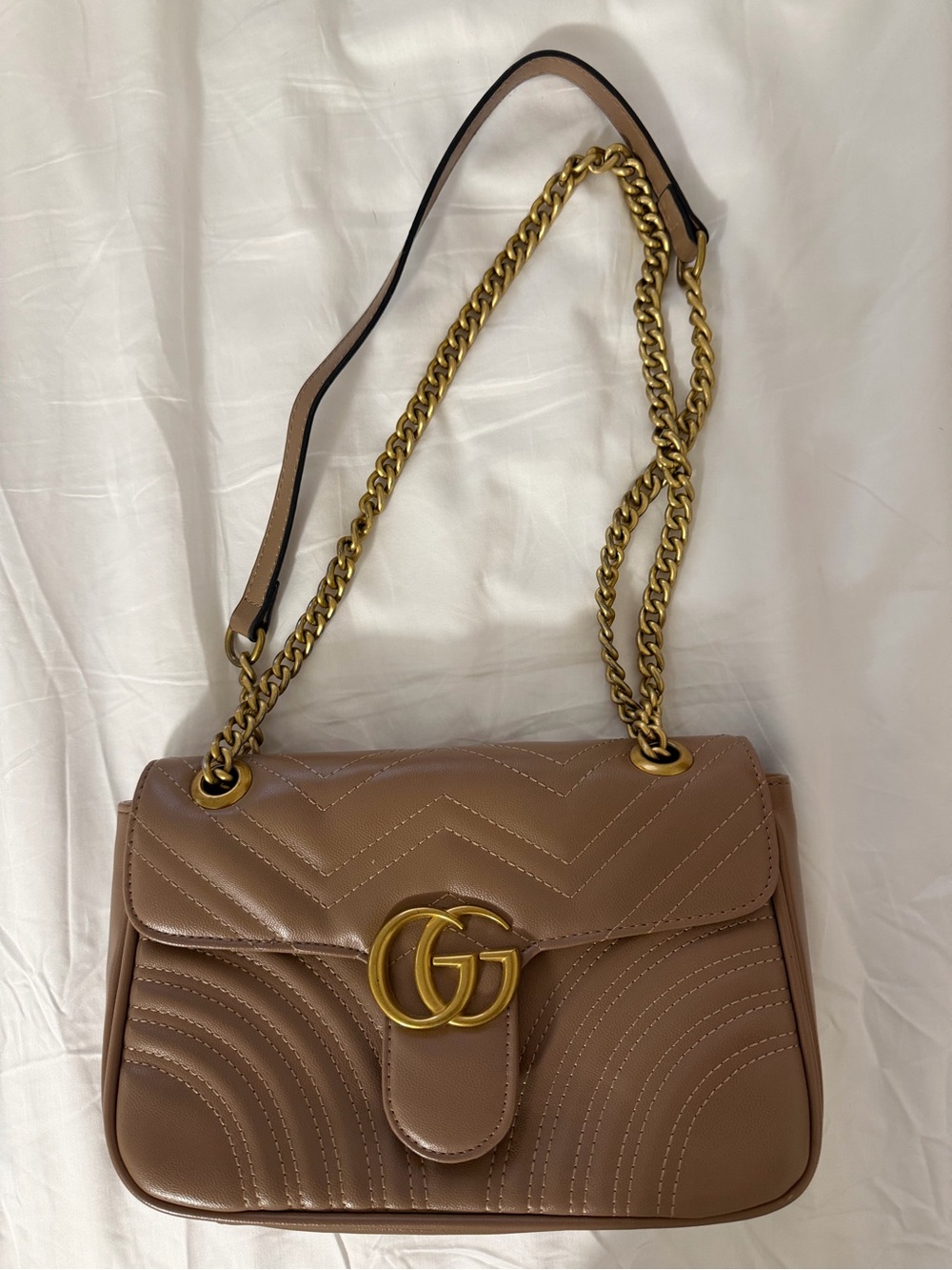Brown Leather Shoulder Bag with Gold Hardware